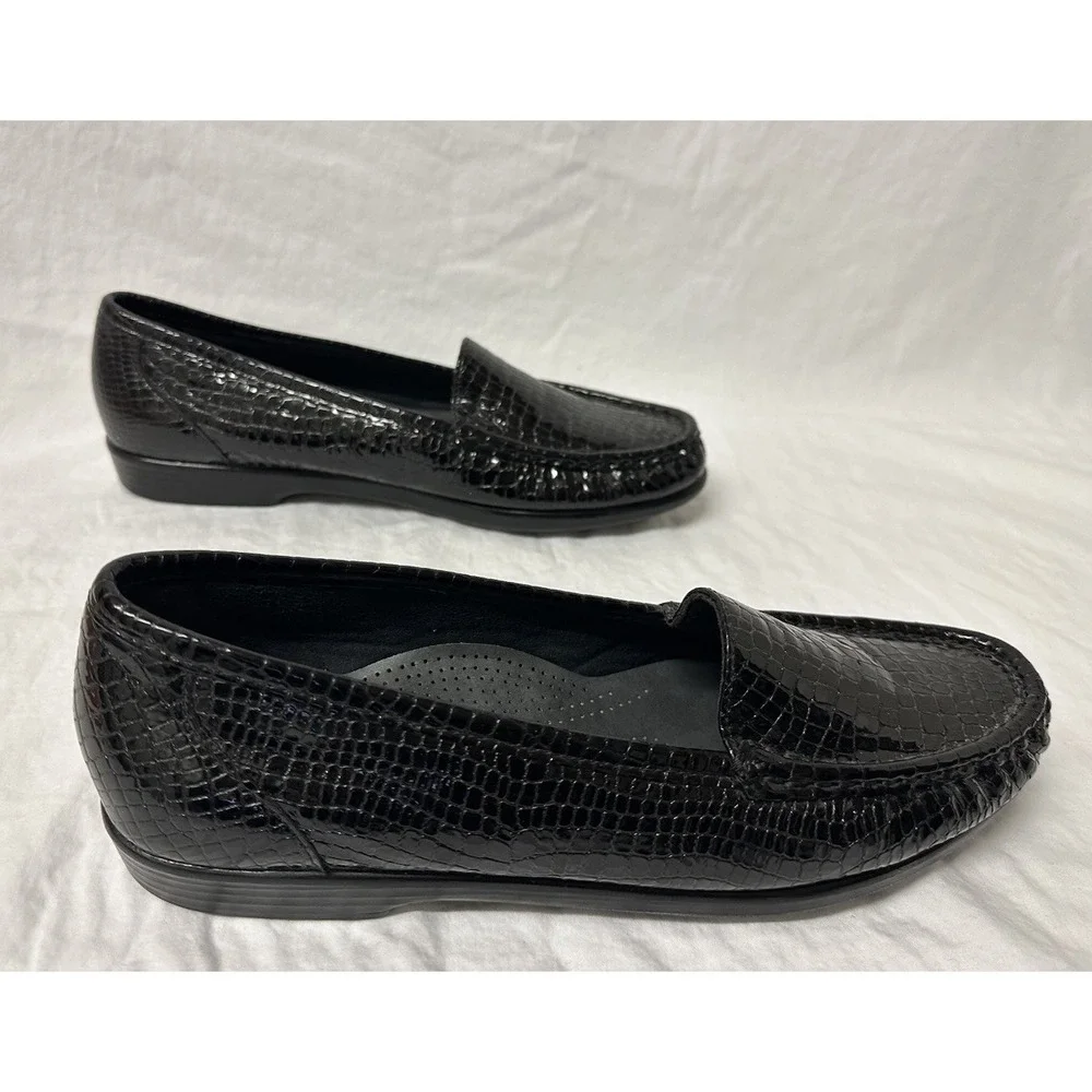 SAS Tripad Comfort Shoes Womens 10.5 Black Patent Leather Croc Embossed Loafers
